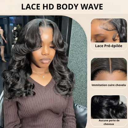 Perruque Bob Body Wave sans colle Lace HD 7x5.