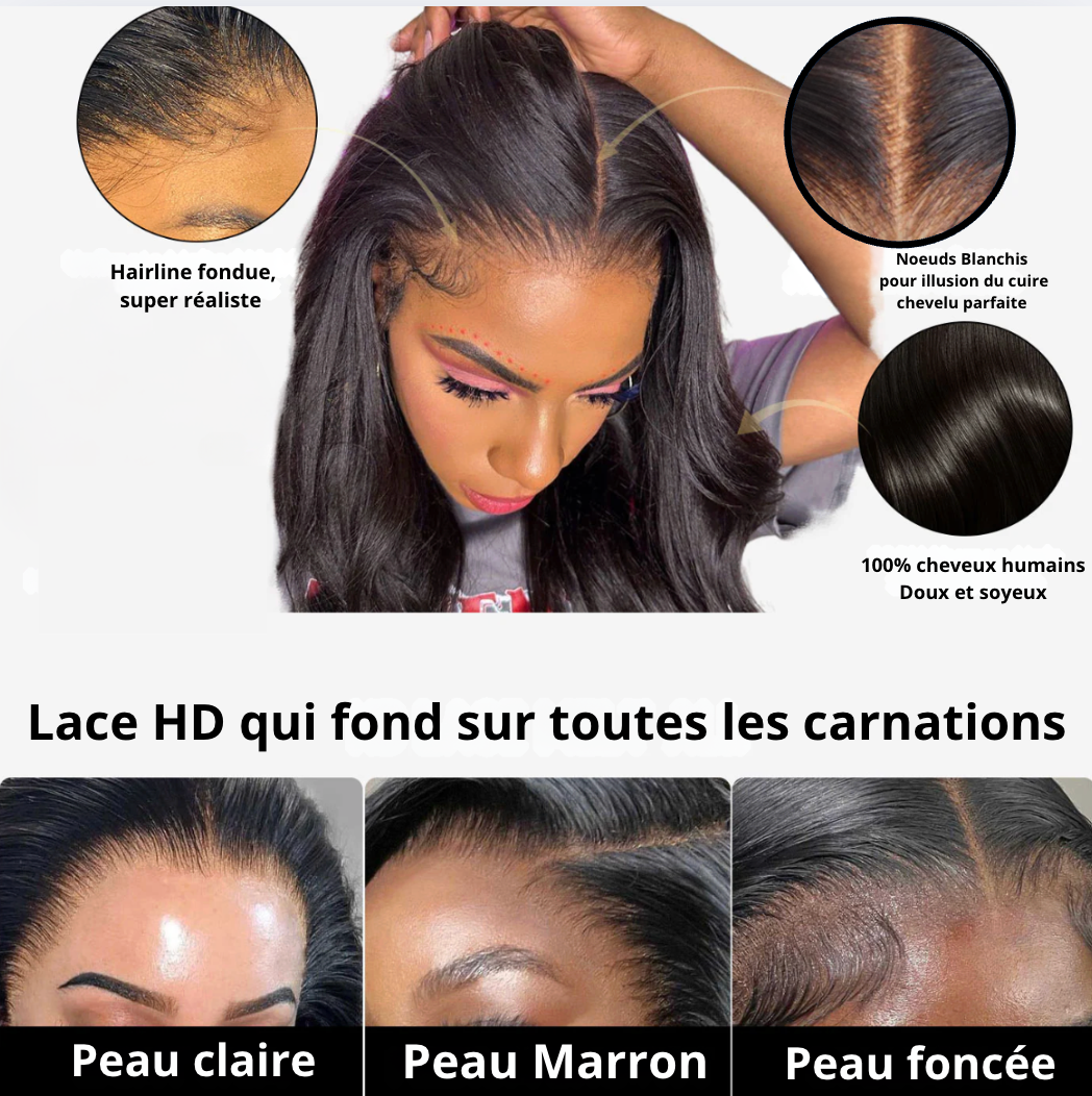 Perruque sans colle prêt à porter HD Lace 5x5, et 6x4 densité 180%  – Effet naturel