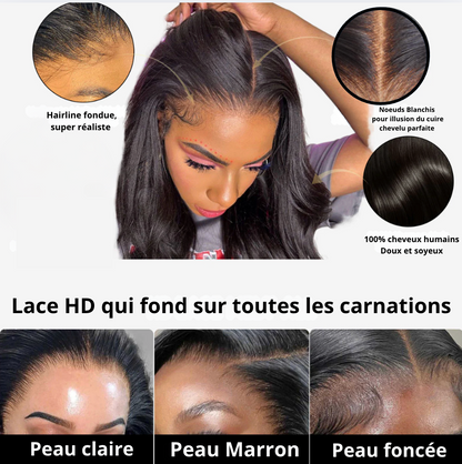 Perruque sans colle prêt à porter HD Lace 5x5, et 6x4 densité 180%  – Effet naturel