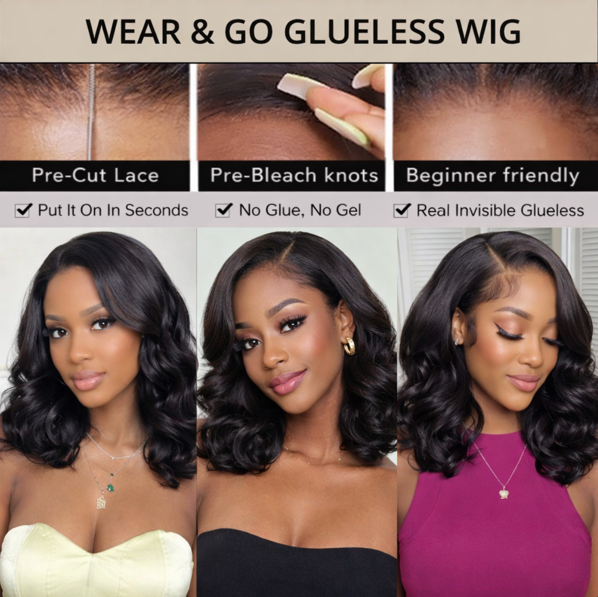 Glueless wig body wave 7x5 pre Cut HD Lace