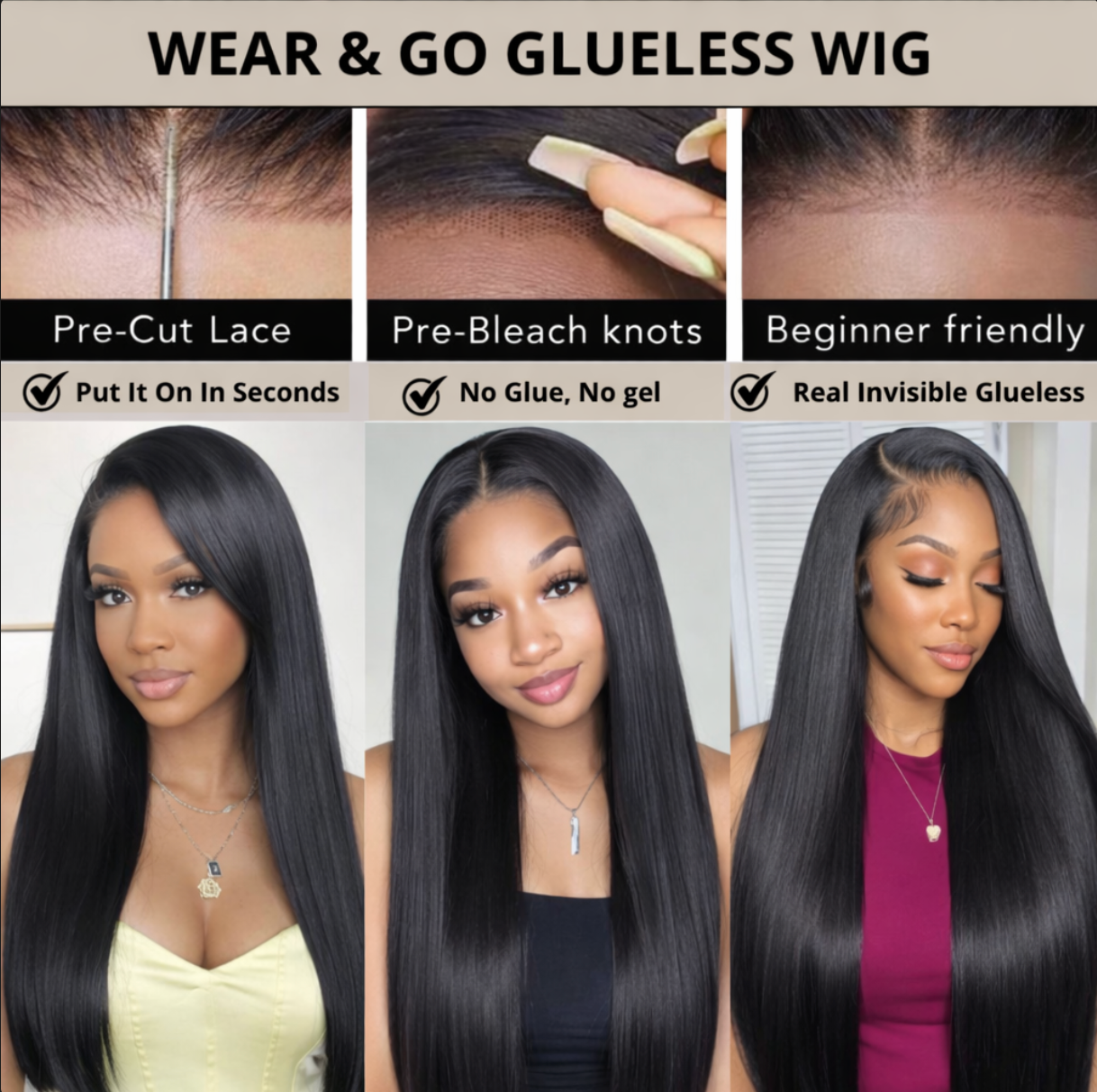 Easy Wear & Go Glueless Wigs Pre Cut HD Lace Closure density 250% Human Hair