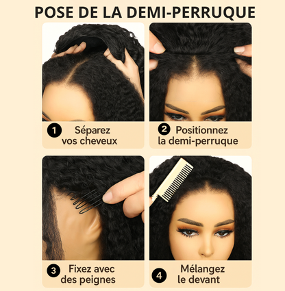Demi-Perruque 3 en 1  | Bouclée avec Cordon de Serrage