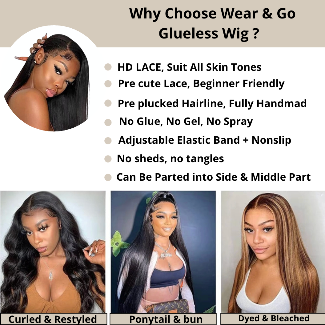 Easy Wear & Go Glueless Wigs Pre Cut HD Lace Closure density 250% Human Hair