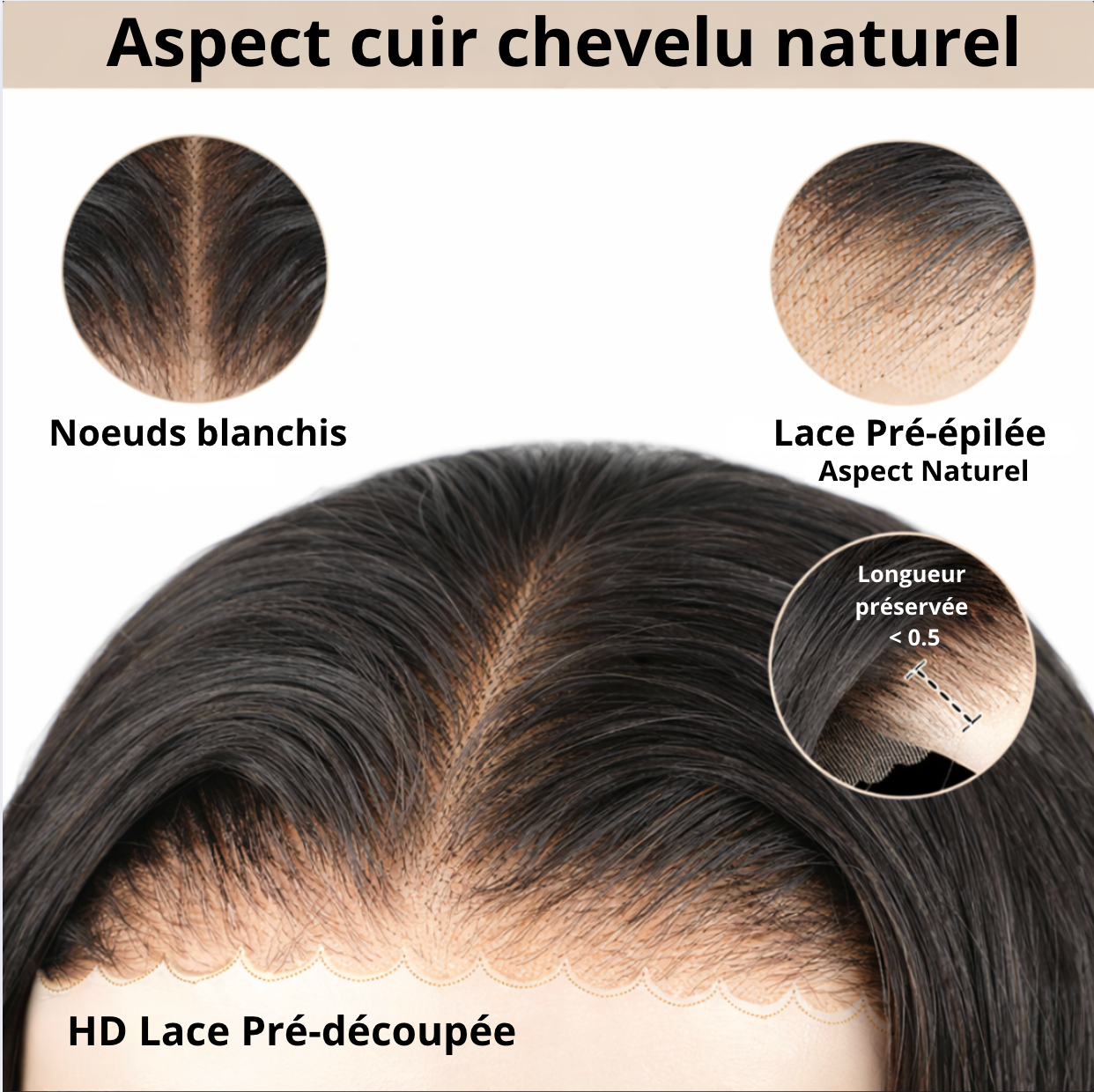 Perruque sans colle prêt à porter HD Lace 5x5, et 6x4 densité 180%  – Effet naturel