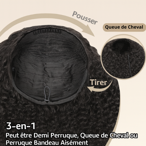 Demi-Perruque 3 en 1  | Bouclée avec Cordon de Serrage